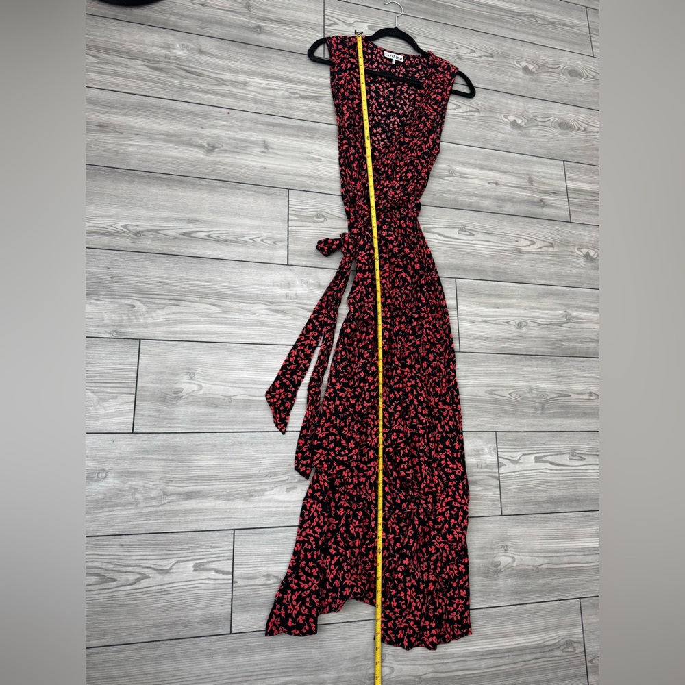 GANNI - PRINTED CREPE SLEEVELESS MIDI WRAP DRESS WITH BELT - Picture 10 of 11